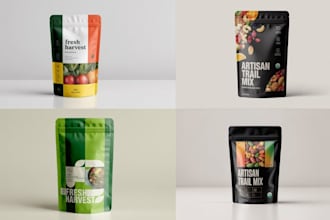 design modern food packaging, label and pouch packaging design