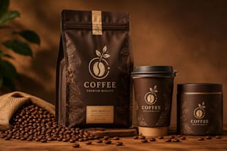 design premium coffee packaging, coffee label and snack packaging with mockup