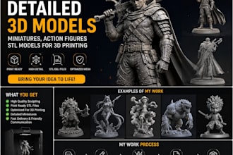 sculpt detailed 3d models, miniatures action figures stl models for 3d printing