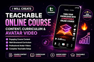 create teachable online course content curriculum and avatar video