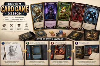 design custom card game, tcg, ccg, tarot cards and board game assets