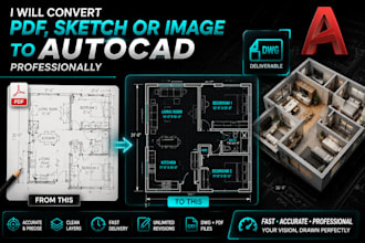 convert PDF, sketch, or image to autocad professionally