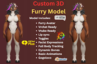 create custom vrchat avatar, furry, anime, full body tracking avatar