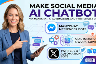 make social media ai chatbot via many chat, ai automation and twitter or x bot