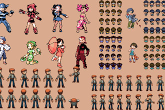 do gen 3 4 5 pokemon and fakemon overworld trainer sprite sheet for indie game