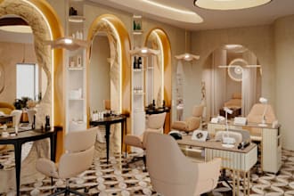 design 3d spa, beauty salon, barber shop interior with rendering