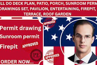 deck plan, patio, porch, sunroom permit drawing set, pavilion, entertaining plan