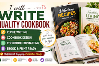 write quality cookbook recipe book, cookbook design, cookbook formatting, ebook