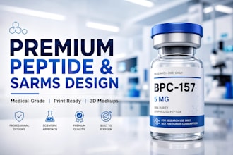 do peptide label design, vial label sarms supplement label design with 3d mockup