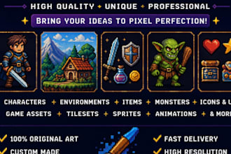 draw pixel art sprite sheet game assets and pixel animation