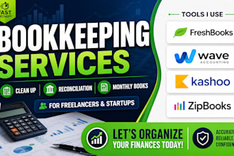 do bookkeeping using freshbooks, wave, kashoo and zipbooks for freelancers