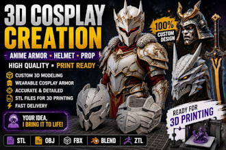 create 3d cosplay model, anime armor, helmet and cosplay prop for printing