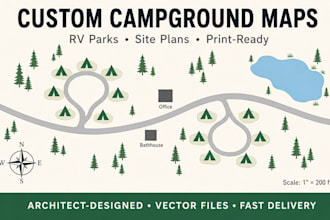 design a professional campground map, rv park site plan, or custom vector layout