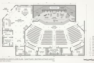 design modern church 2d floor plan with seating lighting  stage layout