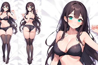 draw custom anime dakimakura body pillow waifu vtuber furry oc art