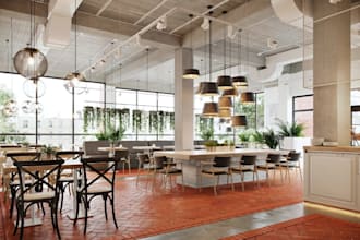 create 3d cafe interior, coffee shop, bar lounge, night club, restaurant design
