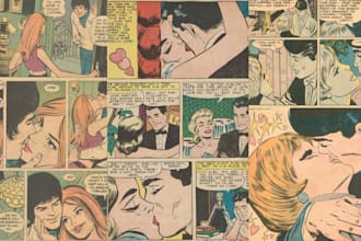 draw custom retro nsfw vintage comic in classic pinup art style and cel shading