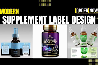 design modern product supplement, peptide, vial, medicine label design with 3d
