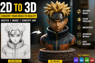 convert 2d sketch logo image character to 3d model stl 3mf for 3d printing