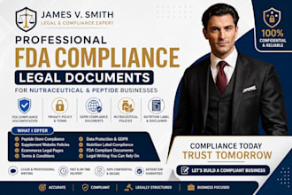 write fda compliance, privacy policy, nutraceutical and gdpr compliance document