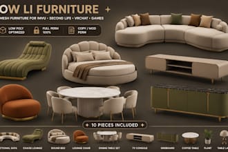 create low poly full perm mesh low li furniture for imvu and second life