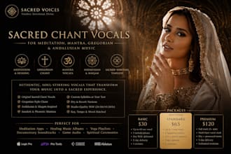 record sacred chant vocals for meditation mantra, gregorian and andalusian music