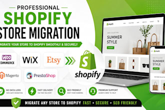 migrate magento wix etsy woocommerce or prestashop to shopify