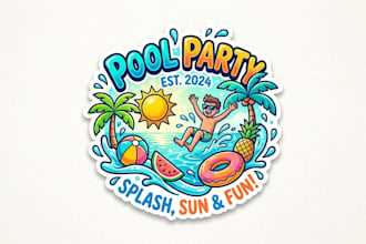 design a fun and vibrant pool party logo for your event
