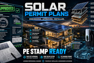 pe stamp solar permit plans, solar carport ev charger and roof solar letter
