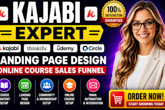 be your kajabi expert,landing page design, online course sales funnel