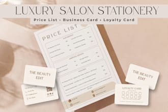 design a luxury price list, business card, and loyalty card for your salon