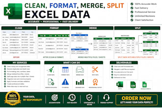 clean , format, merge, split excel data