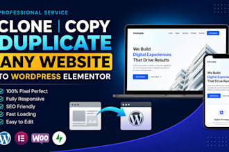 clone, copy, duplicate any website into wordpress elementor in 24hrs