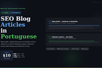 write SEO portuguese blog articles and website content