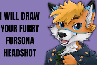 draw furry headshot fursona avatar furry art icon furry pfp, furry badge for con