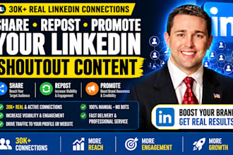share repost promote your linkedin shoutout content 30k connection share link
