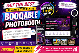 design a modern party rental website, 360 photo booth, event rental website