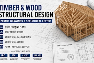 design timber or wood structure, framing and trusses structural permit drawing