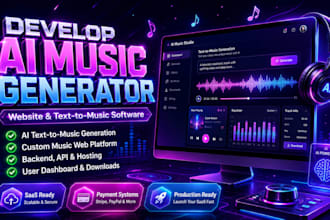 build software music website ai text to music app full stack website development