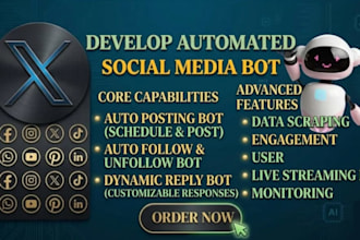create tiktok bot, instagram bot, youtube bot, twitter x bot, social media bot