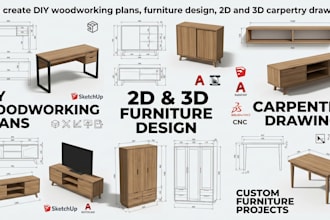 create DIY woodworking plans, furniture design, 2d and 3d carpentry drawings