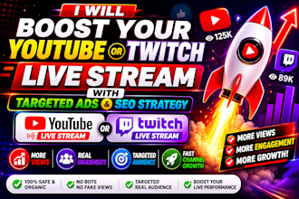 boost your youtube or twitch live stream with targeted ads and SEO strategy