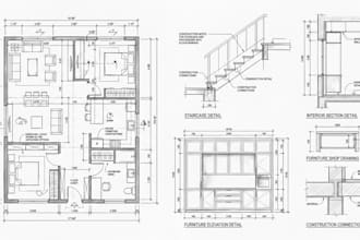 create detailed interior shop drawings, 2d floor plans, cad drafting