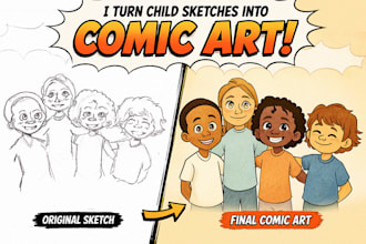 draw your child sketch into professional comic art