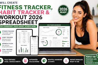 create a 2026 fitness tracker habit tracker and workout spreadsheet