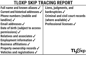 provide tloxp skip tracing report