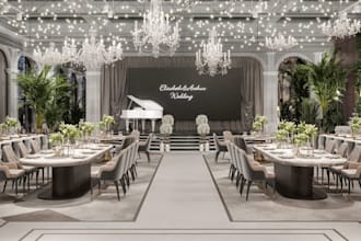 create realistic 3d event center, banquet hall wedding hall and venue designs