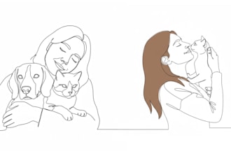draw 2 minimalist pet line art portraits from your photo