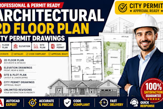 do architectural 2d floor plan, city permit, site plan and autocad blueprint