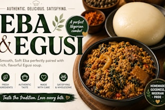 prepare eba and egusi soup with a lot of assorted meants
